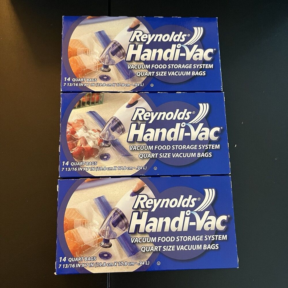 Reynolds Handi-Vac Vacuum Food Storage System Quart Size Bags Lot of 3 -42 Bags